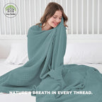 Cosy Family 100% Cotton Muslin Bed Blanket - Breathable and Lightweight Gauze Boho Blanket for Spring, Green, 80x90 Inches
