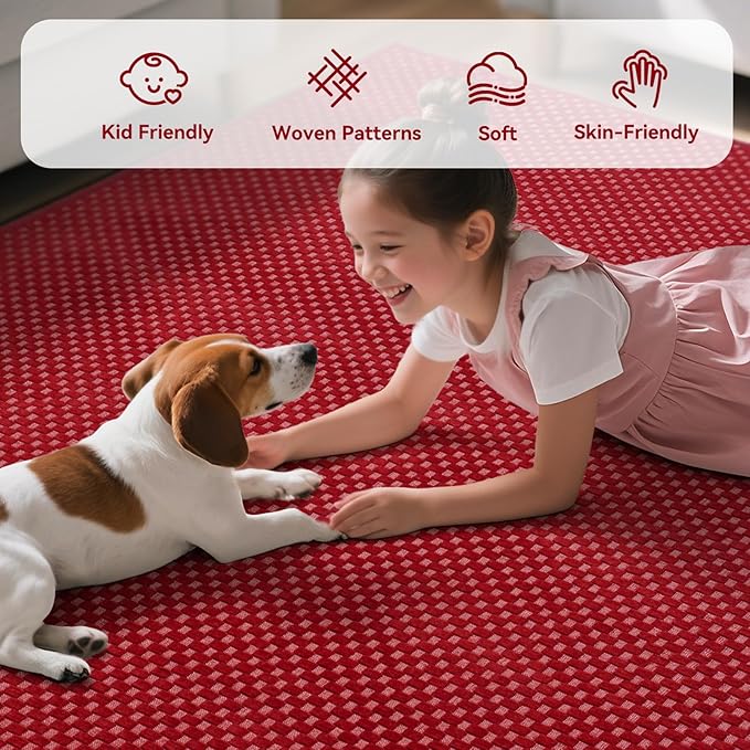 3x5 ft Area Rug Entryway Runner Rug Non Slip Washable, Boho Woven Kitchen Runner Rugs Door Mat Entry Rugs Carpet for Indoor Foyer Backdoor Hallway Floor Bedroom Living Room, Red
