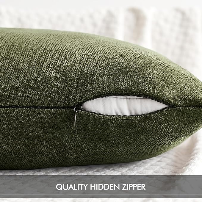 MIULEE Pack of 2 Olive Green Decorative Pillow Covers 18x18 Inch Soft Chenille Couch Spring Throw Pillows Farmhouse Cushion Covers for Home Decor Sofa Bedroom Living Room