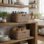 StorageWorks Pantry Baskets, Willow Storage Baskets for Organizing, Shelves, Pantry Organizers and Storage, Light Brown, 15"L x 11"W x 6 ¾"H