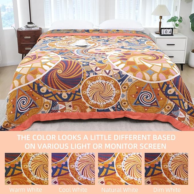 Boho Throw Blanket for Bed - 100% Pure Cotton Ultra Soft Rustic Quilt - Farmhouse Decor Bed Blankets, All Season Rustic Throw for Sofa Couch Chair(60"×80")
