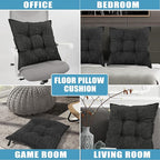 SINSOSSO Large Floor Pillows 22", Thickened Bite-Size Memory Foam Square Non-Slip Cushions for Office Back Support/Yoga/Chair Seat, Fashionable Color-Blocked Fabric & Washable, Black-Gray, 2 PCS