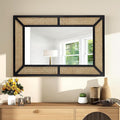 Rattan Mirror for Wall Decor Bohemian Rectangular Large Mirror 35.5" x 23.6", Farmhouse Decorative Wall-Mounted Mirrors, Hanging Mirrors, Woven Wicker, Black Wood Frame