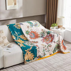 Boho Blanket for Bed 100% Cotton Bohemian Throw Blankets Ultra Soft Woven Muslin Decorative Blankets All Seasons Vintage Quilt Knitted Blanket for Sofa Chair(Beige, 90"x98")