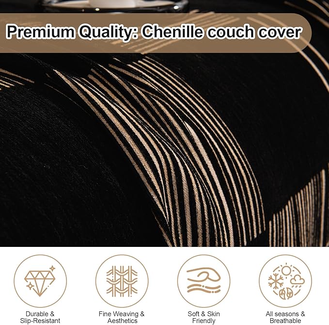 ROOMLIFE Dark Coffee Sofa Cover, Vintage Boho Couch Cover for 3 Cushion Sofa, Non Slip Chenille Sofa Slipcovers for Dog, Washable Furniture Sofa Protector Cover with Tassel for Living Room, 71''X118”