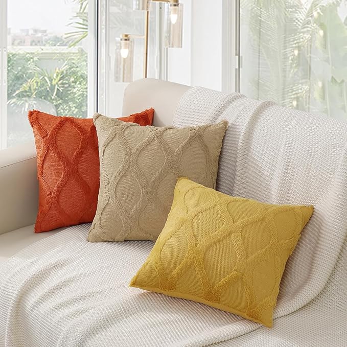 decorUhome Spring Throw Pillow Covers 16x16 Inch Set of 2, Soft Plush Faux Fur Wool Rust Accent Couch Pillow Covers for Modern Farmhouse Bed Sofa Living Room