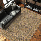 6x9 Washable Area Rugs for Living Room, Stain Resistant Vintage Rugs for Dining Room Under Kitchen Table, Bedroom, Floral Low Pile Non-Slip Large Carpet (6 x 9 Goldenrod)