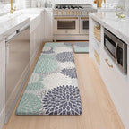 Anti Fatigue Kitchen Mats,Non Slip Boho Dahlia Kitchen Rugs Sets 2 Piece,Waterproof Farmhouse Kitchen Mat for Floor,Cushioned Standing Mat for Office,Laundry,Sink,Desk,Mutil-Cyan