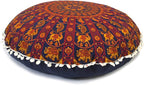 Round Mandala Floor Pillow Cover Seating Cushion Throw Cover Hippie Decorative Bohemian Ottoman Pouf Cover, Pom Pom Pillow Cases,Boho Indian 22 Inches (Orange)