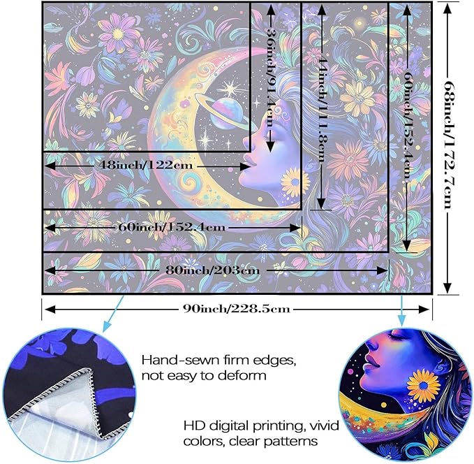 Accnicc Purple Sun and Moon Tapestry for Bedroom Hippie Boho Floral Flower Plant Wall Tapestry Aesthetic Celestial Star Large Tapestries Wall Hanging for Living Room Dorm 80 x 60 Inch