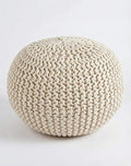 Palisa Round Ottoman Pouf Handmade Cotton Knitted Poof Bean Bag Filling (Ivory, 20" D x 20" W x 14" H)