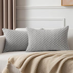 Kevin Textile 12x20 Inch Pillow Cover 1 Pack Boho Decorative Soft Striped Corduroy Lumbar Farmhouse Solid Color Accent Rectangle Cushion Case for Living Room Couch Sofa Bed, Light Grey
