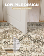 Washable Rugs 8x10 Area Rugs for Living Room, Bedroom, Office, Ultra-Thin Anti Slip Backing Rug, Super-Soft Vintage Large Area Rug, Home Decor Farmhouse Rugs (Brown/Beige, 8'x10')
