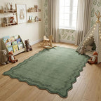 GarveeHome 4x6 Green Scalloped Washable Area Rug for Nursery Room, Solid Floral Soft Nursery Rug Non Slip Low Pile Small Carpet Stain Resistant Throw Rug for Dorm Kids Room Office Dining Room