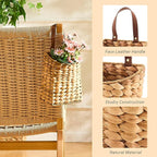 Wall Hanging Pocket Basket Portable Water Hyacinth Storage Basket Decorative Boho Mounted Organizer Dried Flower Plants Front Door Basket for Garden Farmhouse Home