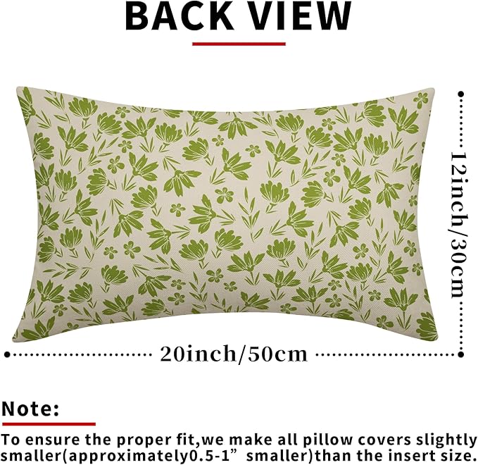 Lime Green Floral Pillow Covers 12x20 Set of 2 Vintage Rustic Old Style Cute Small Flower Green Cream Print Decorative Outdoor Pillowcases Farmhouse Throw Cushion Case Decor for Couch Sofa Bed