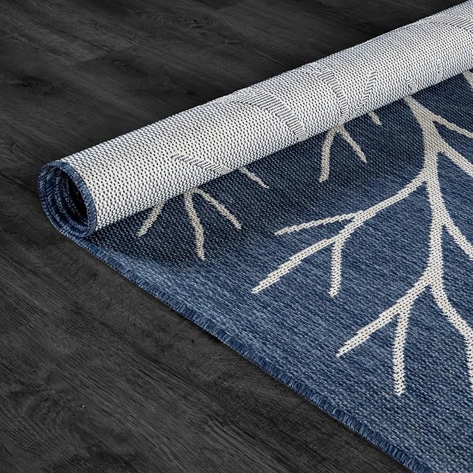 Washable Indoor Outdoor Rug 6x9 Modern Area Rugs Branch Pattern Non Shedding Waterproof Easy Clean Patio Deck Porch Living Room Bedroom Garden RV (6 X 9 Blue)