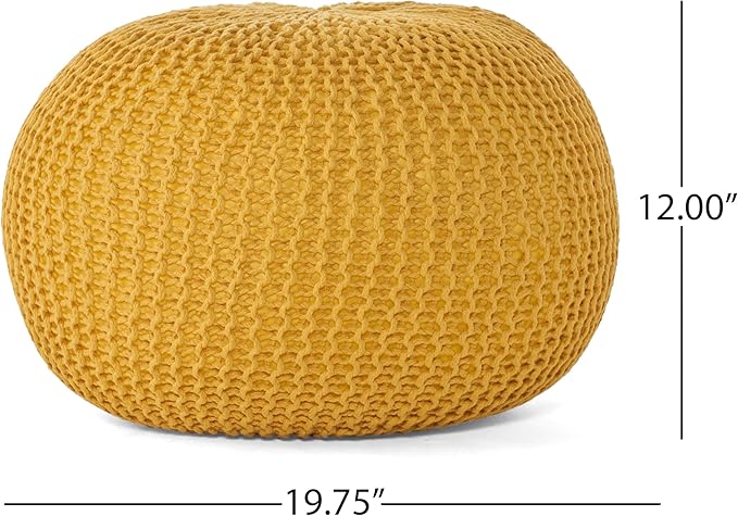 Round Pouf Ottoman, 18" Bordeaux Knitted Cotton Woven Round Pouf, Handmade Woven Bean Bag for Living Room, Floor Bag for Bedrooms, Home, Offices, Sofa Footrest (Yellow)
