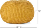 Round Pouf Ottoman, 18" Bordeaux Knitted Cotton Woven Round Pouf, Handmade Woven Bean Bag for Living Room, Floor Bag for Bedrooms, Home, Offices, Sofa Footrest (Yellow)
