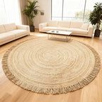 Hand Woven Jute Round Rug, – Natural, Reversible Boho Entry Area Rugs for Kitchen, Living Room I Farmhouse Indoor Outdoor Decorative Floor Rug - (8 Feet)