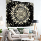 Apdidl Boho Black Mandala Tapestry for Bedroom Aesthetic, Hippie Decor Space Astrology Wall Art Ceiling Tapestries, Vintage Bohemian Indian Golden Blanket Wall Hangings for Living Room 60" X 79"