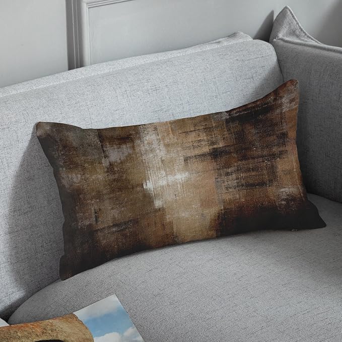 Britimes Throw Pillow Covers Modern Home Art Decor, 12 x 20 Inches Set of 2 Abstract Oil Painting Pillowcases for Bedroom, Living Room, Cushion Couch Sofa, Brown Grey Beige