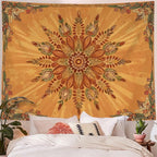 Accnicc Boho Floral Mandala Tapestry for Bedroom Bohemian Flower Wall Tapestry Aesthetic Extra Large Vintage Orange Hippie Indian Tapestries Wall Hanging for Living Room Dorm Decor 90 x 68 Inch