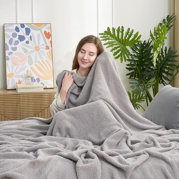 Snuggle Sac Grey Throw Blanket for Couch Bed Sofa 60x80 inches, Reversible Grey Blanket Microfiber Fluffy Fuzzy Cozy Knit Twin Blanket for Women Mothers Birthday Gifts
