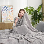 Snuggle Sac Grey Bedding Blankets Queen Size 90x90 inches, Reversible Microfiber Fluffy Fuzzy Soft Throw Cozy Knit Blanket for Women Mothers Birthday Gifts