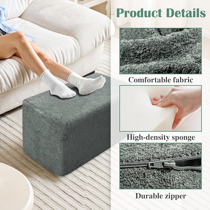 Rectangular Pouf Ottoman, Stuffed Floor Pouf with Foam Chunk Filling, Soft Coral Fleece Furry Foot Rest Stool, Multi-Use Ottoman for Living Room, Dark Grey