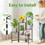 6 Tier Metal Plant Stands Outdoor Indoor, Heavy Duty Flower Pot Holder Potted Display Rack Shelf, Tall Corner Plant Shelf for Patio Garden Balcony Living Room Bedroom -BlackDiamond