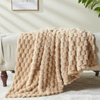 NEWCOSPLAY Super Soft Queen Blanket Brown Premium Silky Flannel Fleece 3D Clouds Stylish Jacquard Lightweight Bed Blanket All Season Use 350GSM (Brown, Queen(90"x90"))
