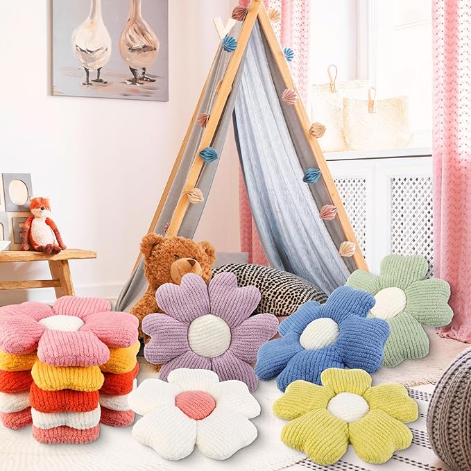 10 Pcs Cute Flower Pillow 15.75 Inch Flower Plush Throw Pillow Aesthetic Decorative Seating Cushion for Spring Back to School First Day of School Sofa Couch Bed Decor(Multi Colored,Multicolor)