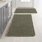 MIULEE Set of 2 Waffle Bathroom Rugs, Super Absorbent Non Slip Bath Rugs, Washable Bath Mats with Tassels, Ultra Soft Rubber Backed Shower Mat for Bathroom Floor, Tub, Green, 17"x24"+18"x30"