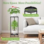 KMOTASUO 2 Tier Plant Stand Indoor for Large Tall Heavy Duty Planter, Multiple Sturdy Metal Flower Corner Rack for Narrow House Floor, Iron Vertical Level Round Orchi Holder Organizer, Black