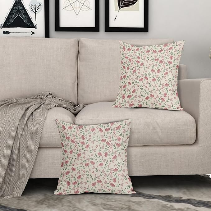 Green Pink Floral Pillow Covers 24x24 Set of 2 Vintage Rustic Old Style Cute Small Flower Print Decorative Outdoor Pillowcases Farmhouse Throw Cushion Case Decor for Couch Sofa Bed