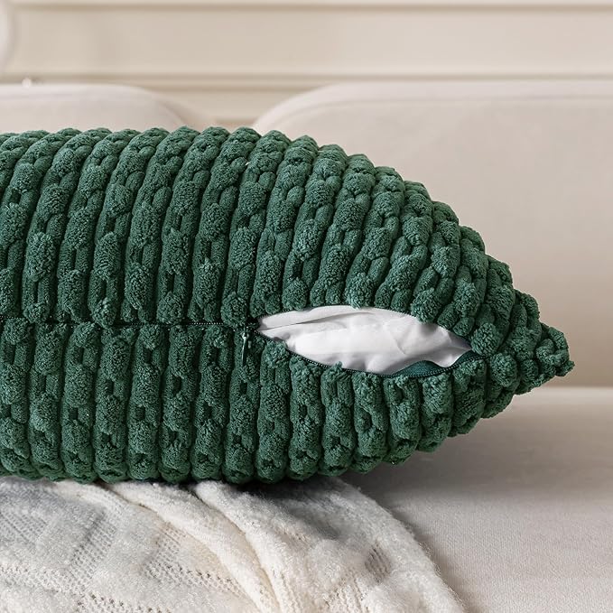 Set of 4 Dark Green Decorative Throw Pillow Covers 24x24 Inch Corduroy Pillow Covers for Bed Couch Sofa Living Room Soft Square Cushion Cases