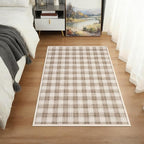 GarveeHome Checkered Rugs 2x3, Machine Washable Entryway Rug with Non Slip Backing, Stain Resistant Low-Pile Doormat for Indoor Outdoor Hallways Kitchen Bathroom Bedroom Beige