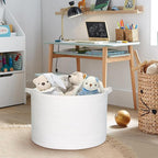 White Cotton Rope Storage Basket, 22" X 22" X 14" Extra Large Blanket Storage Living Room, XL Soft Toy Bin for Organizing, Woven Baby Laundry Basket with Handle, White Wicker Hamper Nursery