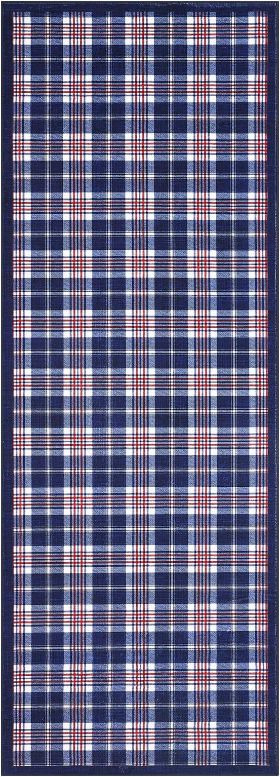 GarveeHome Checkered 2x6 Runner Rug, Machine Washable Stain Resistant Rug with Non Slip Backing, Carpet with Low-Pile for Hallways Kitchen Entryway Bedroom Living Room Blue