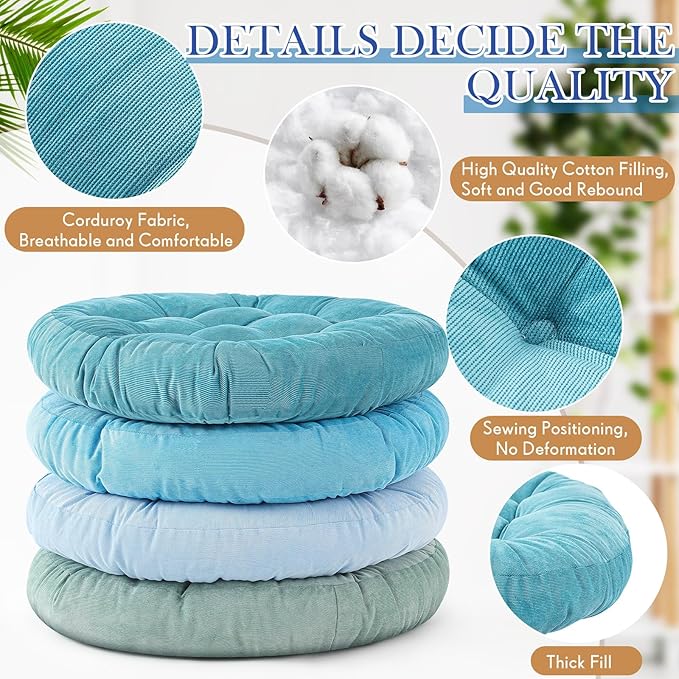 Jerify Floor Pillow Cushions Large Round Square Large Meditation Floor Pillow for Classroom Adult Meditation Picnic Party Seating Learning Daycare School(Round,Cold Colors,4 Pcs)