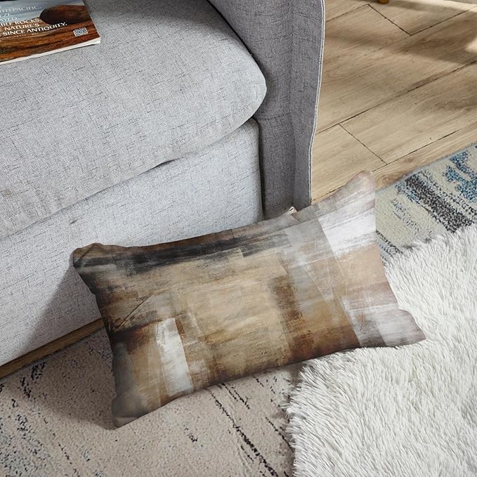 Britimes Throw Pillow Covers Modern Home Art Decor, 12 x 20 Inches Set of 2 Pillow Cases Decorative, Abstract Oil Painting Pillowcases for Bedroom, Living Room, Taupe Tan Grey Brown Beige