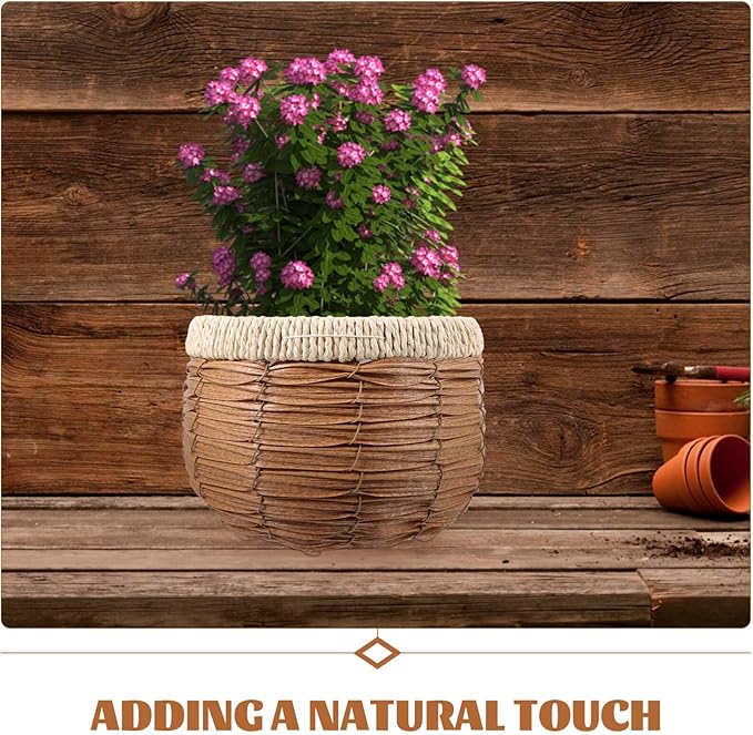 GANAZONO Woven Planter Basket Natural Rattan Plant Pot 7.28X7.28X5.31In Handwoven Multi-Purpose Flower Container for Indoor Outdoor Decor and Storage