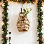 Woven Front Door Basket Water Hyacinth Wall Hanging Basket Decorative Boho Mounted Organizer for Dried Flower Plants Storage Basket for Garden, Home, and Farmhouse Décor (B_Hyacinth)