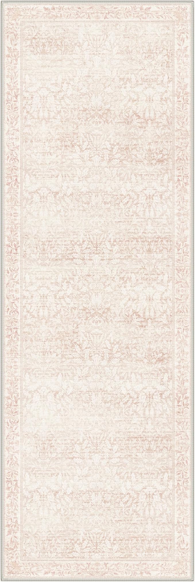 GENIMO 2x7 Runner Rug Non Slip Washable, Vintage Floral Kitchen Runner Rug, Low Pile Lightweight Hallway Runner for Laundry Room, Bathroom, Bedroom, Pink
