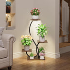 Plant Stand Indoor with Grow Lights - S-Shaped Plant Shelf, Lighted Corner Plant Stands for Indoor Growing, 32" Metal Flower Holder, 4 Tiered Decorative Shelves for Home, Hallway, Black