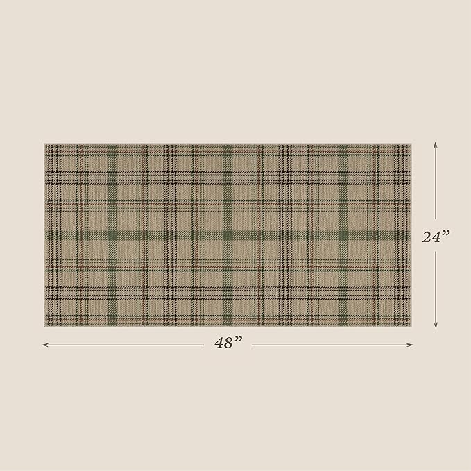 JTJ 2x4 Runner Rug for Bathroom - Small Entry Runner Indoor Door Mat, Non Slip Farmhouse Decor for Kitchen Floor Non Slip Washable, Easy Jute Sage Plaid Decor