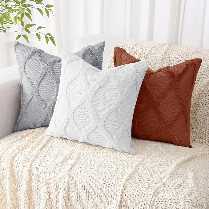 decorUhome Spring Throw Pillow Covers 12x20 Inch Set of 2, Soft Plush Faux Fur Wool Lumbar Pure White Accent Couch Pillow Covers for Modern Farmhouse Bed Sofa Living Room