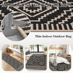 Lahome Bijou Moroccan Easy Jute 6x9 Rug for Living Room, Washable Indoor Outdoor Patio Rug, Farmhouse Dining Room Carpet Non Slip Contemporary Black Carpet for Backyard Deck Office Decor