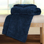 Superior Fleece Boho Jacquard Blanket, Decorative Blankets for Bedroom, Sofa, Fuzzy, Plush, Fluffy, Soft, Cute Room Decor, Beautiful Cover, Comfort Essentials, Arctic Collection, Throw XL, Navy Blue